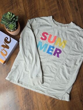 Maurices Cream Long-Sleeve Light Weight Tee with Multicolor SUMMER Graphic